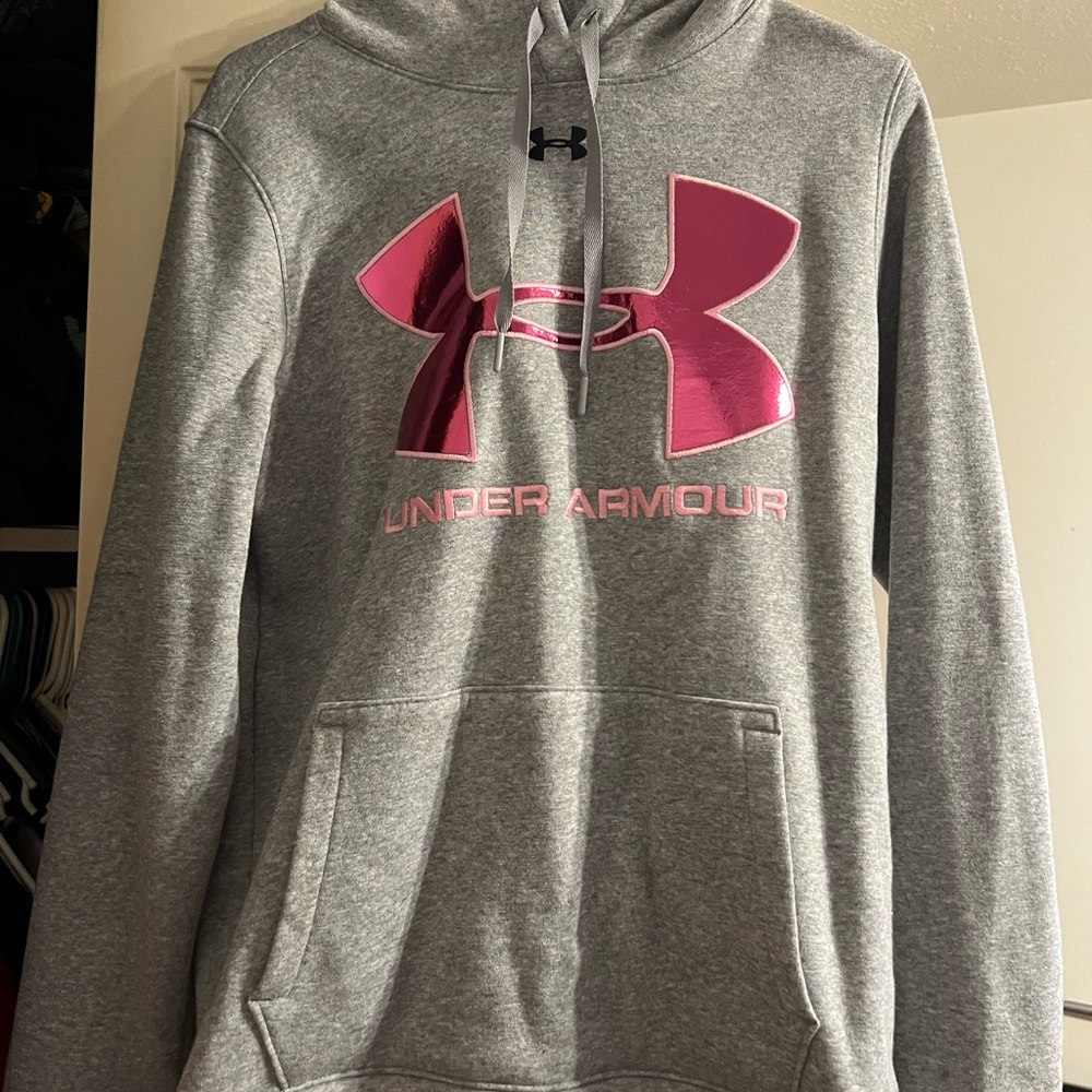 Under Armour Heather Gray Hoodie with Pink Logo